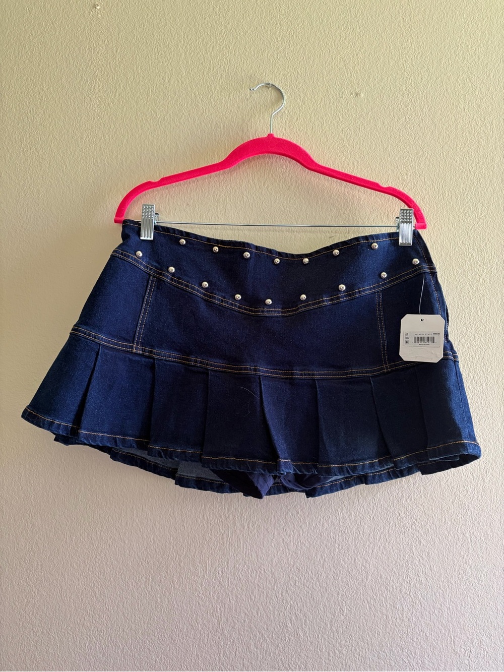 Altar'd State Dark Blue Denim Pleated Mini Skirt